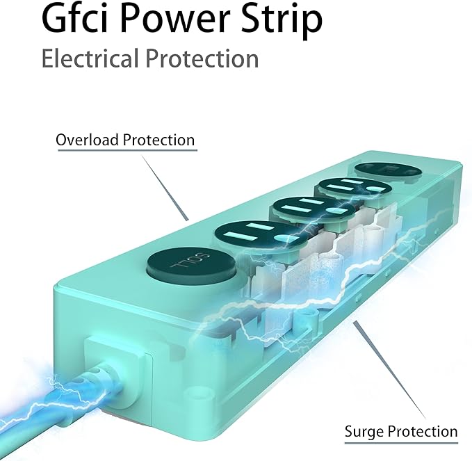 SOLL IPX9 Outdoor Power Strip Weatherproof, Surge Protector Power Strip with 3 Outlet and 3 USB Charging Ports(2 USB C), 6FT Extension Cord for Patio, Garden, Bathroom, Kitchen, Garage, Office