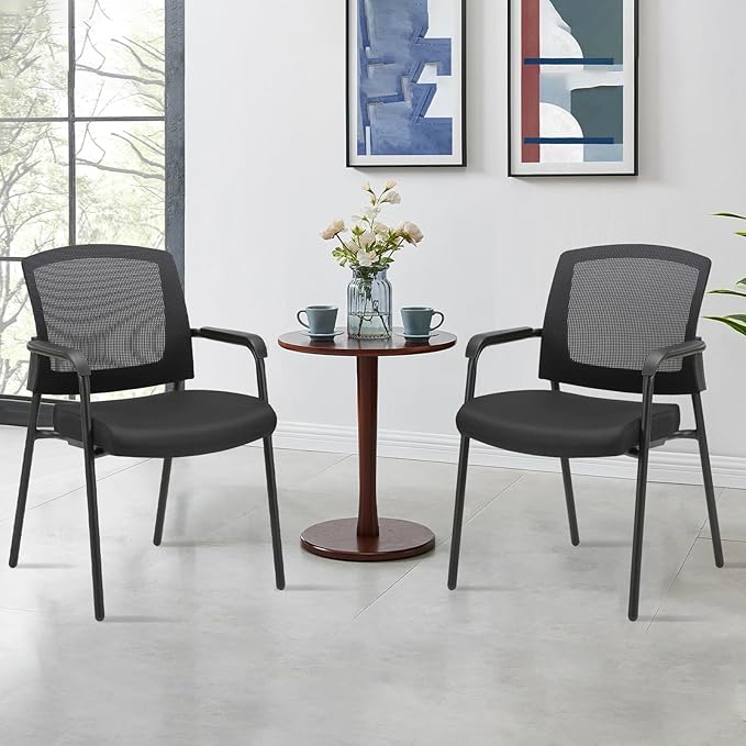 CLATINA Office Reception Guest Chair Mesh Back Stacking with Ergonomic Lumbar Support and Thickened Seat Cushion for Waiting Conference Room Black 4 Pack