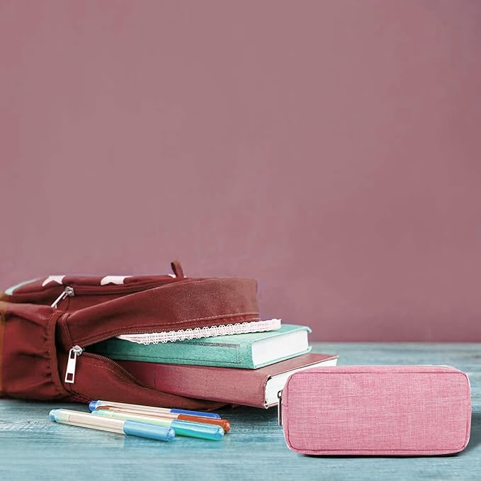 Della Gao Small Pencil Case Large Capacity Pencil Pouch Marker Pen Bag Coin Pouch Office Stationery Organizer (Pink)