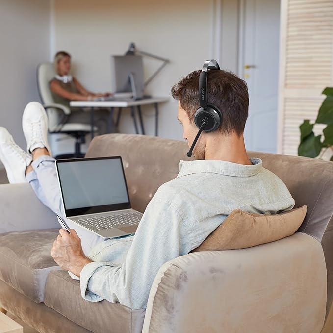 LEVN Wireless Headset, Wireless Headset with Mic for Work, AI Noise Cancelling, 65 Hrs Working Time, Bluetooth Headphones with Microphone from Home/Computer/Call Center/Teams