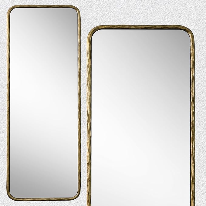 BEGINS 18" x 48" Hand-Forged Vintage Full-Length Mirror, Wall-Leaning or Wall-Mounted Design, 20mm Solid Steel Frame, 9mm Anti-Corrosion Back Panel, Suitable for Bedroom or Cloakroom