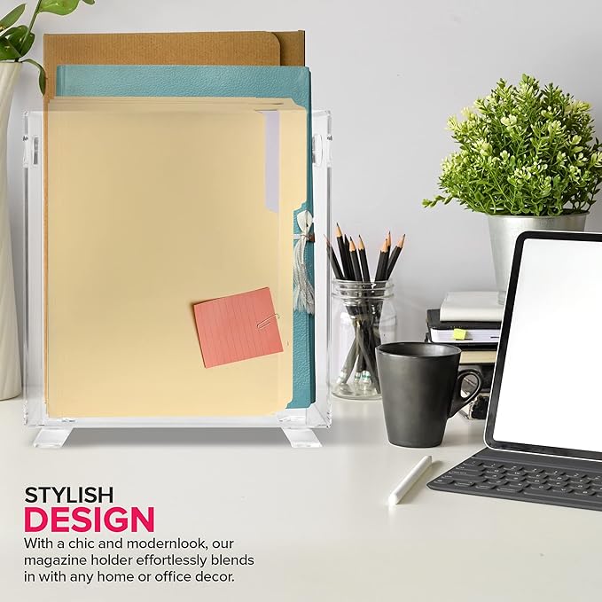 Stock Your Home Acrylic Magazine Holder - Crystal Clear Holder - Shatterproof - Open Top - Space Saver - For Magazines, Publications, Office Desk, Reception, Waiting Room