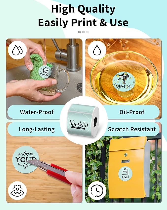 Phomemo Circle Thermal Label Compatible with M110/M100/M120/M150/M200/M220/M250 Label Maker, Sticker Round Thermal Label, 1.96" x 1.96"(50x50 mm), Black on Green
