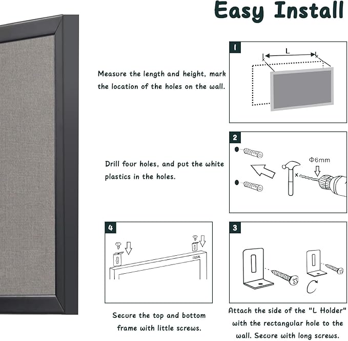 Gideal Bulletin Board 40x30 Inch, Cork Board with Grey Fabric and Pine Wood Frame, Cork Boards for Walls, Wall Mounted Fabric Notice Board for Home Office School, Vision Board and Message Organizer