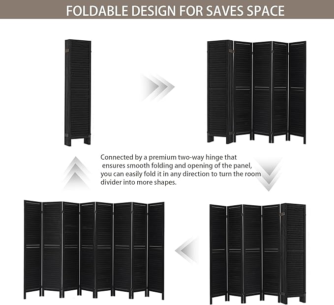 NicBex 8 Panel Room Divider 5.6FT Wood Room Dividers with Louvered Design, Folding Privacy Screens Portable Freestanding Partition Wall Dividers for Home Bedroom Office, Black