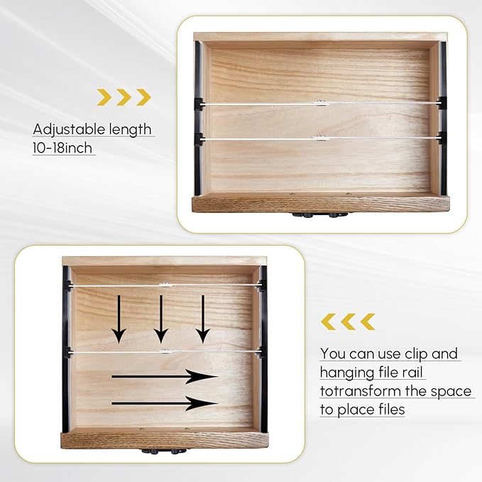 12 Pcs Metal Adjustable File Cabinet Rails Set Include 8 Hanging File Rail Clips 4 Cabinet Dividers Bars Suitable for Cabinets with Drawer Thickness Less Than 1/8 Inch(Silver,10-18 Inch)