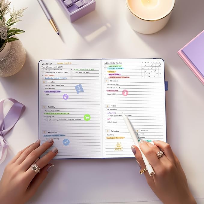 Undated Weekly Planner for 2025, Forvencer Simplified Weekly & Monthly Calendar Planner, Cute Daily Organizer Notebook, Agenda Journal to Track Goals & Tasks, Start Anytime, A5 Size, Pink