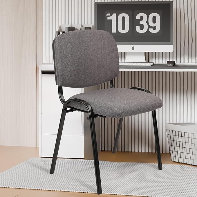 CLATINA Set of 10 Stackable Waiting Room Chairs, Armless No Wheels Reception Chair with Upholstered Seat, Guest Chairs for Conference, Breakroom, Lobby, Events, Church, School, Hall, Hotel (Grey)