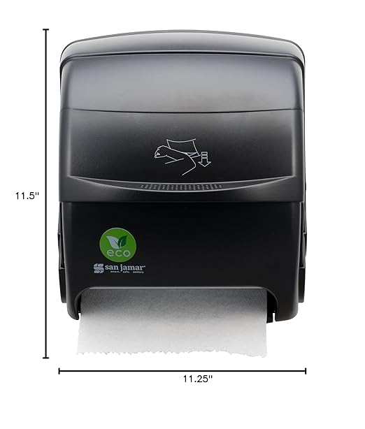 San Jamar Ecologic Integra Recycled Plastic Level Paper Towel Dispenser, Universal Roll Capacity, Wall Mounted Dispenser with Zero Waste for Home and Business Universal, Black
