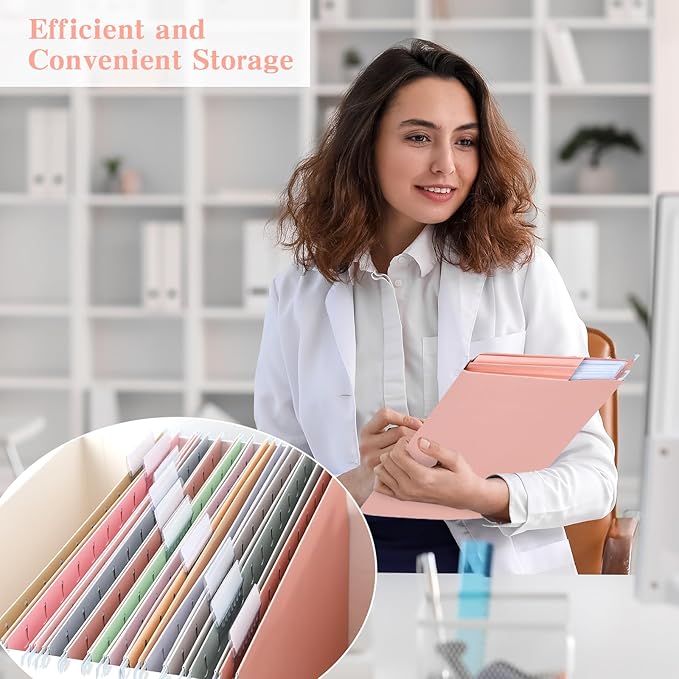 gisgfim 12 Pack Pastel Expanding Hanging File Folders Letter Size Insertable 1/5 Cut Tabs for Filing Cabinets Extra Capacity File Folders Hanging Organizer for Desk Home Office School