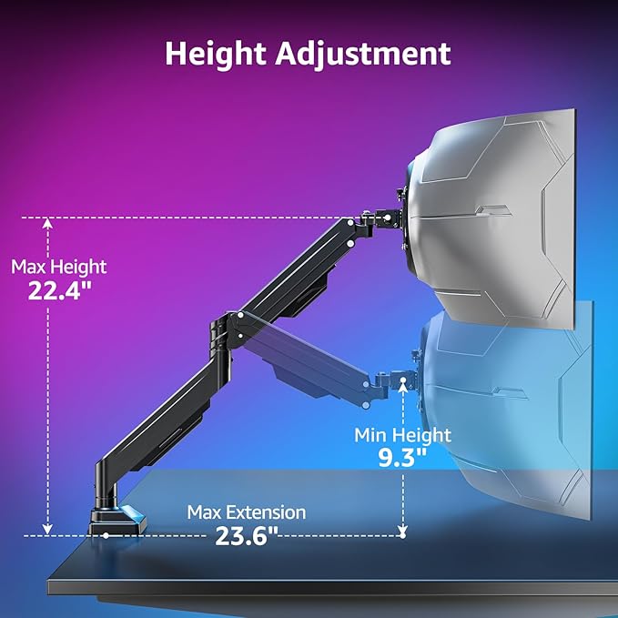 MOUNTUP Ultrawide Monitor Arm for 17-43 inch Curved Screen, Holds 2.2 to 33 lbs, Heavy Duty Monitor Desk Mount, Adjustable Gas Spring Arm, Computer Monitors Stand for Desk, VESA Mount