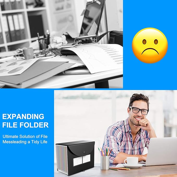 Accordion File Folder, 12 Pocket Expanding Desktop File Keeper with Labels, Portable Monthly Bill Receipt Document Storage Organizer, Letter/A4 Size