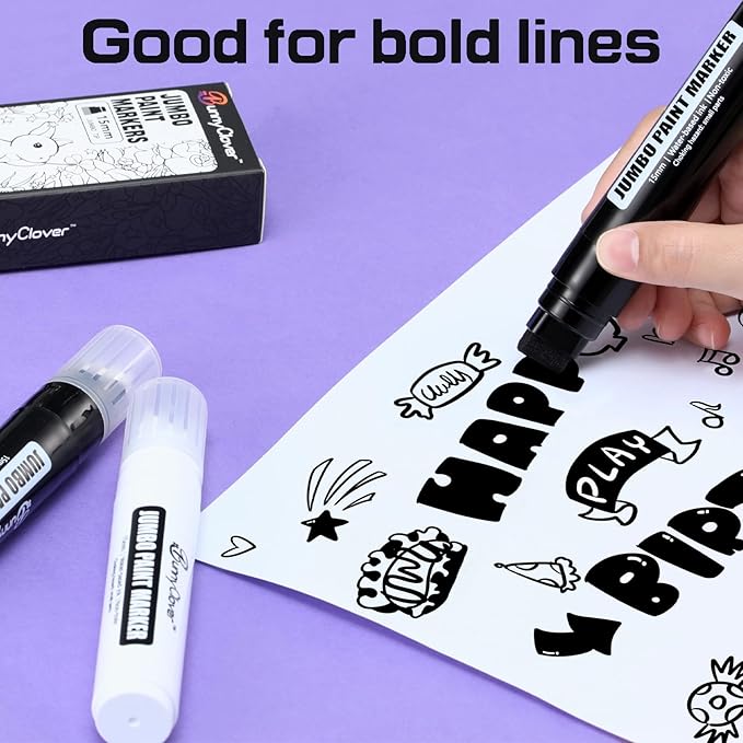 Paint Markers Pens, 2 Pack of Black and White, Premium Permanent Acrylic Paint Pens Markers for Tagging, Signs, Stone, Wood, Ceramic, Non-Toxic,15mm Jumbo Tip
