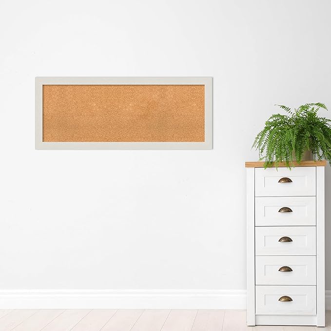 Amanti Art Natural Cork Board for Wall, 19x47 Vision Board with White Frame, Oversize Corkboard Office Decor for Home Organization, Country Rustic Corkboard Pinboard to Display Items for Home