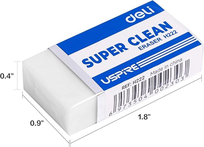 Deli Pencil Erasers, Pencil Eraser, 10 Pack, White Erasers, Erasers for Drawing, Kids, Artist, White, Large
