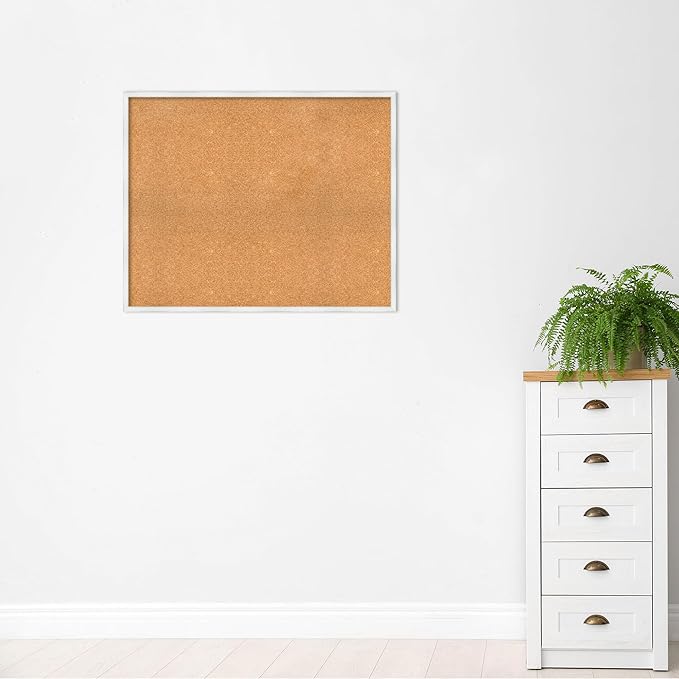 Amanti Art Natural Cork Board for Wall, 33x41 Vision Board with White Frame, X-Large Corkboard Office Decor for Home Organization, Country Rustic Corkboard Pinboard to Display Items for Home