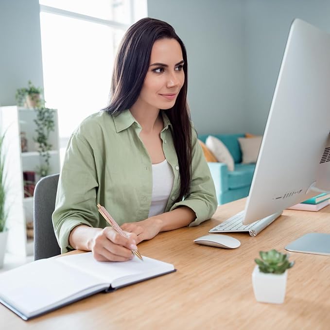 PATIKIL Rhinestone Metal Ballpoint Pen, 4 Pack Crystal Pearl Pens Black Ink 1.0mm Point Sparkly for Women Gift Office Note Taking Journaling, Pink