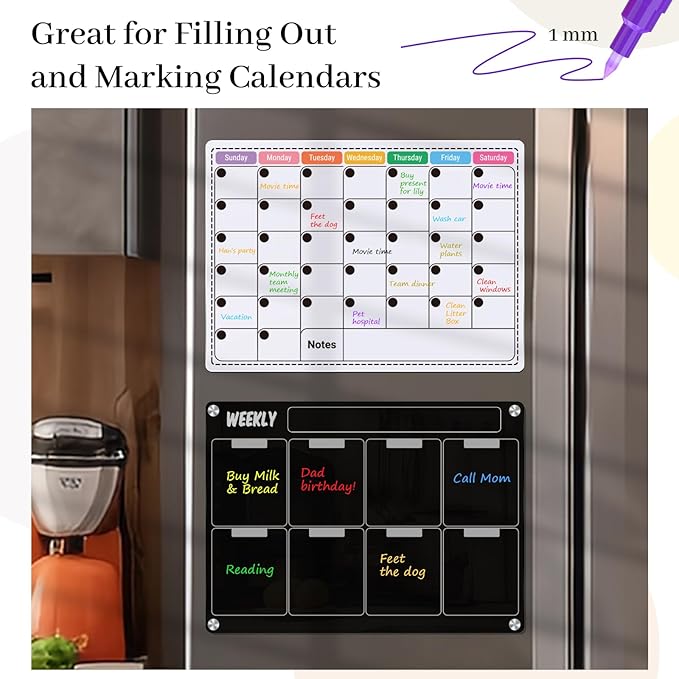 KERIFI Liquid Chalk Markers Fine Tip 1.0 mm, 12 Colors Wet Erase Makers for Chalkboard Calendar, Erasable Chalk Pens for Chalkboard, Blackboard, Bistro, Menu, Glass, Wedding Signs, 45 Labels Included