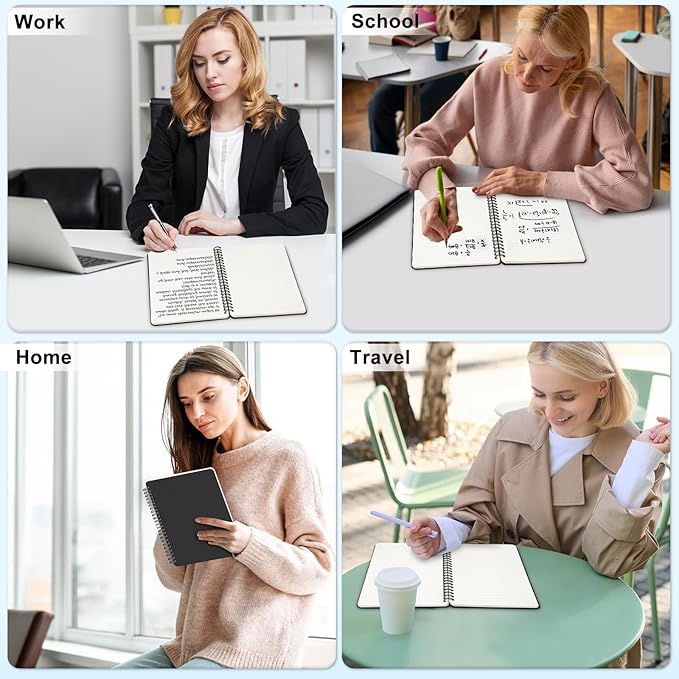 Lined Spiral Journal Notebook, A5 Hardcover Leather Notebook for Work, 5.7''×8.2'', 100GSM Thick Paper Spiral Bound Journaling Notebooks for Women & Men Office School Note Taking Business, Black