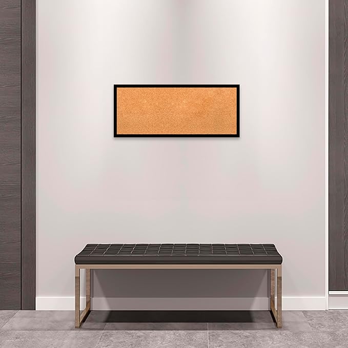 Amanti Art Natural Cork Board for Wall, 13x31 Vision Board with Black Wood Frame, Medium Corkboard Office Decor for Home Organization, Modern Contemporary Corkboard Pinboard to display items for home