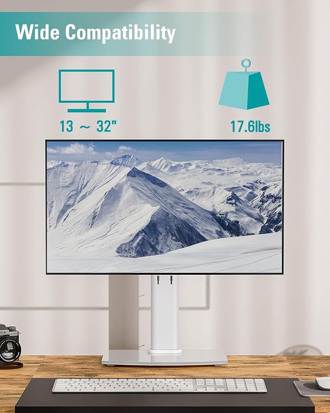 MOUNT PRO Single Monitor Stand Fits Max 32 inch Screen, Free-Standing Computer Desk Stand, Display Mount with Height Adjustable, Swivel, Tilt, Rotation, VESA Monitor Stand 100x100, White