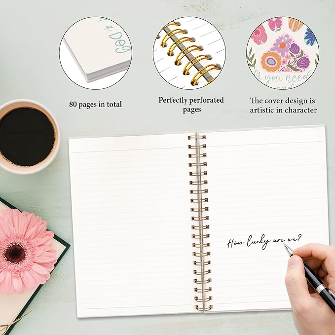 JXREQ Cute Pink Floral Dog Paw Notebook Journal for Women Dog Lovers Gifts, Cute Notebooks for Note Taking Writing, All You Need Is Love and a Dog Spiral Notebooks 5.5x8.3