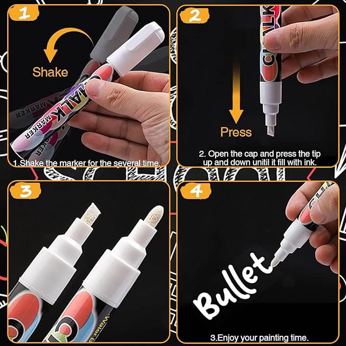 White Window Chalk Markers Pen, 5 Pack White Window Chalk Markers for Cars Glass Washable - Ideal for Use at Home, School, Office, Erasable, Dust-Free, Non-Toxic, 5 Nib Sizes (1, 3, 6, 10, 15mm)