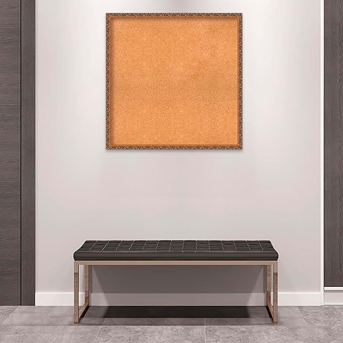Amanti Art Natural Cork Board for Wall, 34x34 Vision Board with Bronze Frame, Large Corkboard Office Decor for Home Organization, Traditional Corkboard Pinboard to Display Items for Home Organization