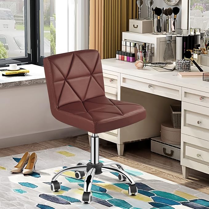 COSVALVE Armless Desk Chair, Mid Back 360 Swivel Office Chair, Height Adjustable Executive Conference Task Chair with Rolling Wheels and Diamond Pattern for Home Bedroom Computer Barber, Brown