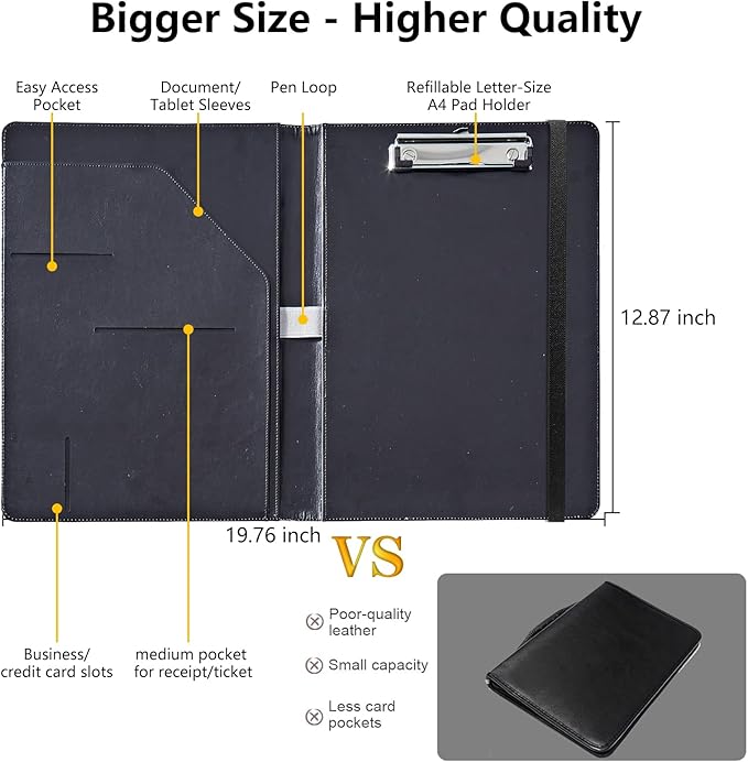 PU Leather Padfolio Clipboard Notepad with Pen Loop and Elastic Strap Interview/Resume Document Organizer for Business School Office,Lion with Lightning