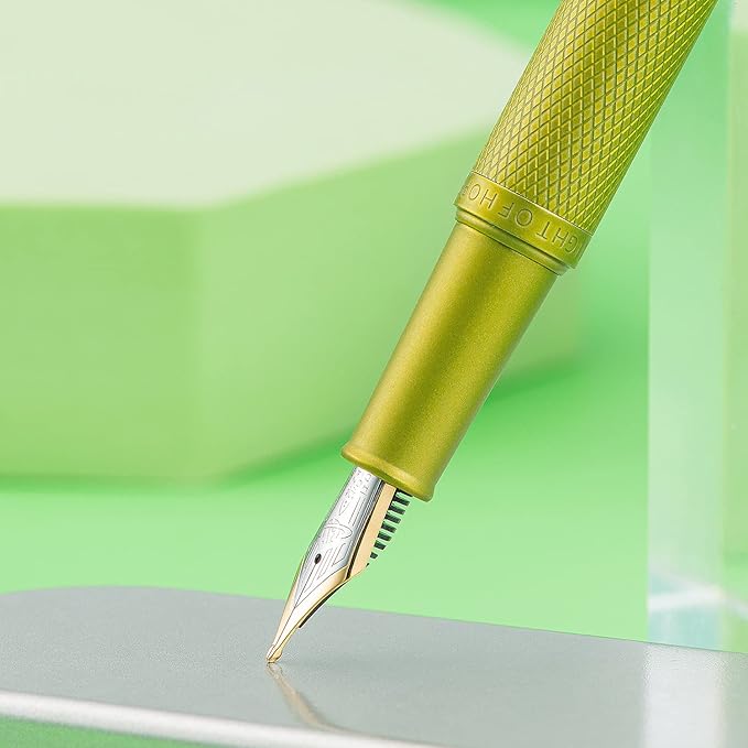 Hongdian 1851 Mustard Yellow Forest Fountain Pen Blade Nib Classic Design Calligraphy Pen with Converter and Metal Pen Case Set