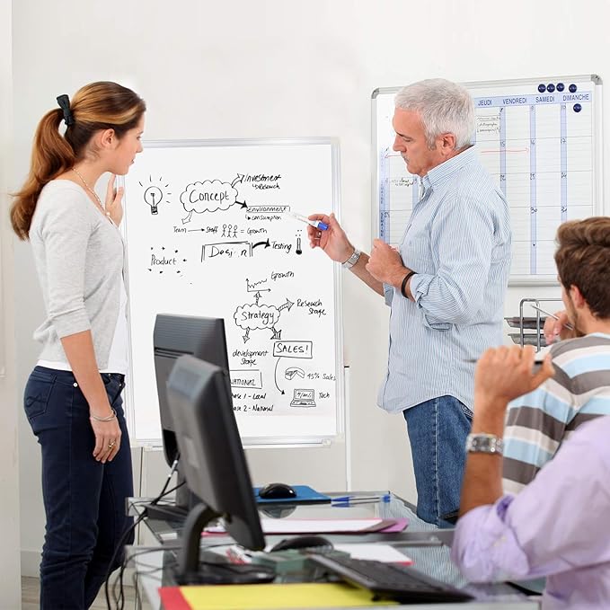 H-Qprobd 24"x36" Dry Erase Board with Stand - Adjustable Height Double Side Mobile Magnetic Rolling Whiteboard on Wheels for Home, Office & School