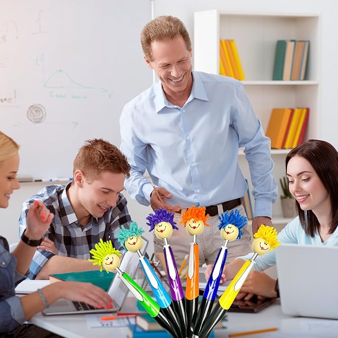 11pcs Mop Head Pens, Top Mop Fun Tip Pens, Funny Plush Hair Top Ballpoint Pen, Writing Click Pens, Mophead Ballpoint Pens, Signing Pens Office Gifts for Christmas, Back to School, Birthday