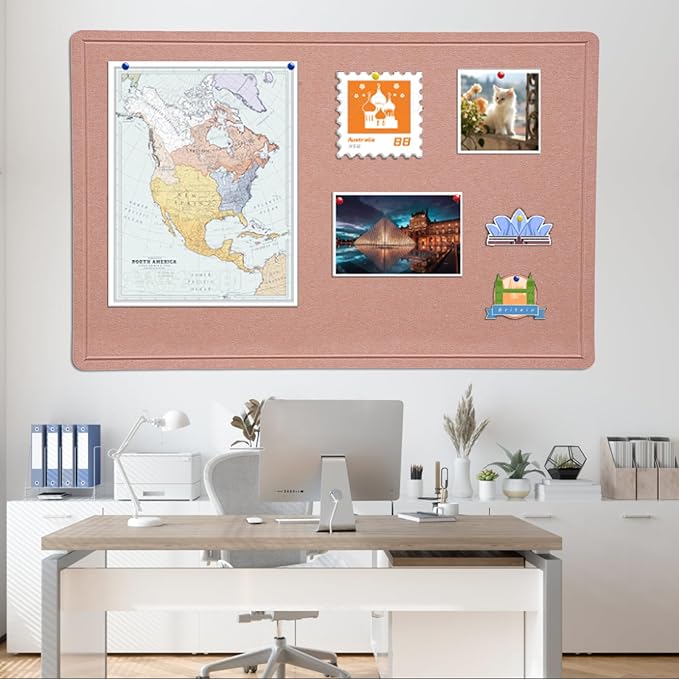 Large Bulletin Board - 48 X 36 inches Decorative Felt Pin Board - 4' x 3' Cork Board Alternative for Wall - Foldable Photo Board Self-Adhesive Vision Board Prayer Board with 30 Pushpins - Pink