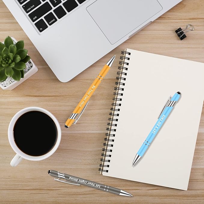 Lounsweer 100 Pieces Inspirational Ballpoint Pens with Motivational Messages, 20 Colors, 1mm Black Ink, Stylus Tip, Fun and Encouraging Gifts for Teachers, Students, Office and School Supplies