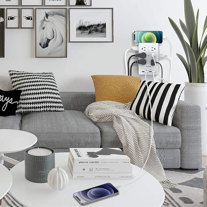 Surge Protector Nikleb 2-Pack, Multi Outlet Plug with 4 USB, Wall Charger Box Multiports Total 4.8A, Electrical Outlet Splitter, Plugs for Outlets Wall Mount, USB Power Adapter Low Profile