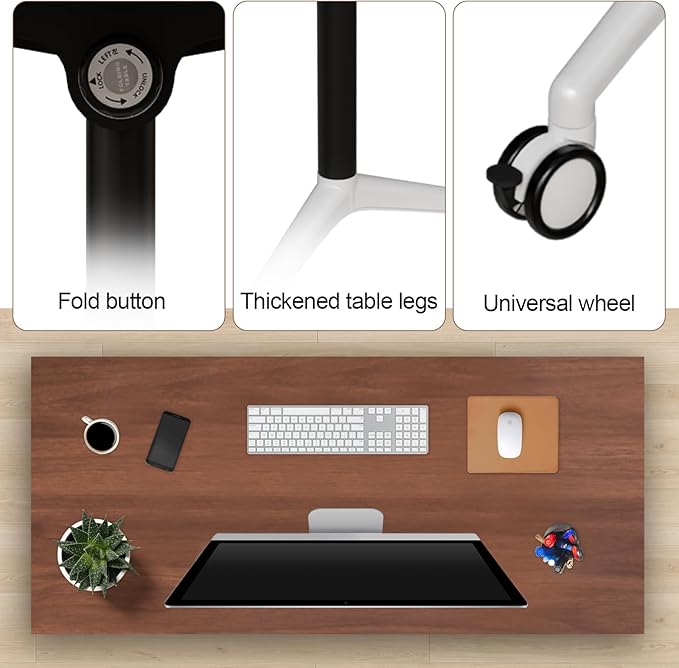 Folding Conference Table, Modern Large Conference Room Tables with Flip-Top Design, Foldable Conference Table Meeting Table with Wheels, Mobile Seminar Training Tables for Office Classroom (2, Brown)