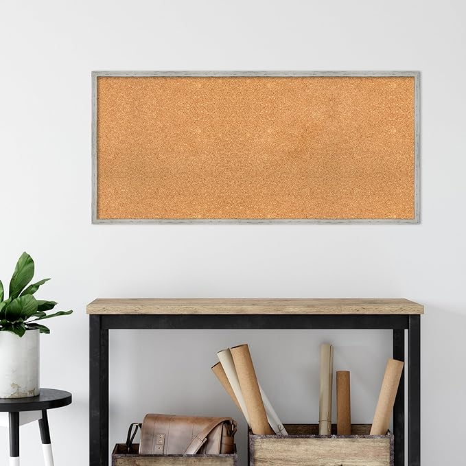 Amanti Art Natural Cork Board for Wall, 21x45 Vision Board with White Frame, Oversize Corkboard Office Decor for Home Organization, Cottage Corkboard Pinboard to Display Items for Home Organization