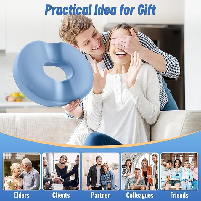 CloudBliss Donut Pillow Seat Cushion Chair Pad for Tailbone Pain Relief and Hemorrhoids, Memory Foam Seat Chair Cushion for Men and Women for Home & Office, (Light Blue)