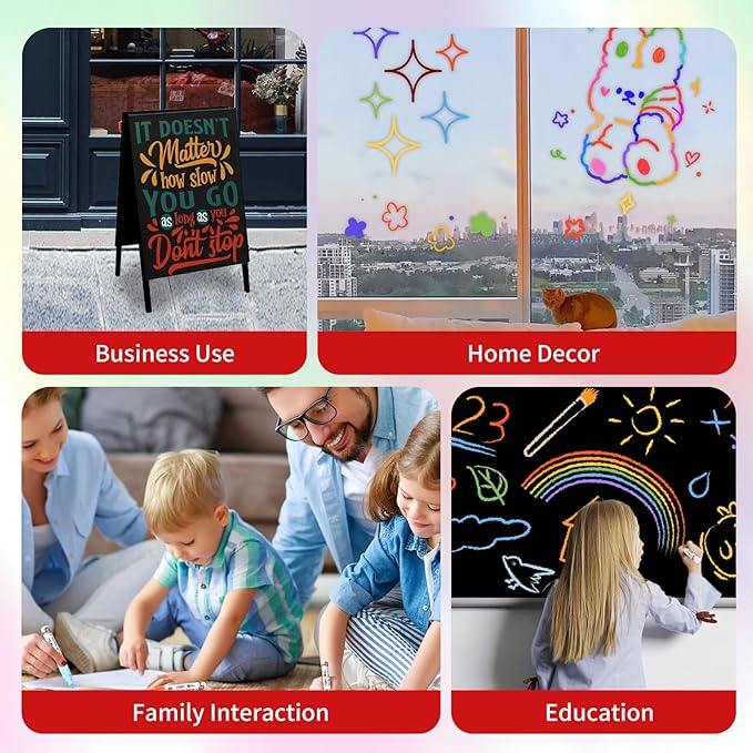 Chalk Markers for Blackboard 8 Vibrant Colors, 6mm Reversible Bullet & Chisel Tips, Chalk Pens Wet & Dry Erasable Markers for Whiteboard, Chalkboard, Calendar, Windows, Glass, Signs