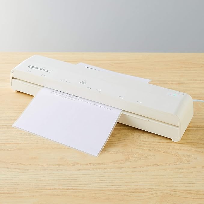 Amazon Basics 12 inch Thermal Laminator Machine, 1 Min Warm-Up, Home/Office/School Use, 20 Pouches Included, White