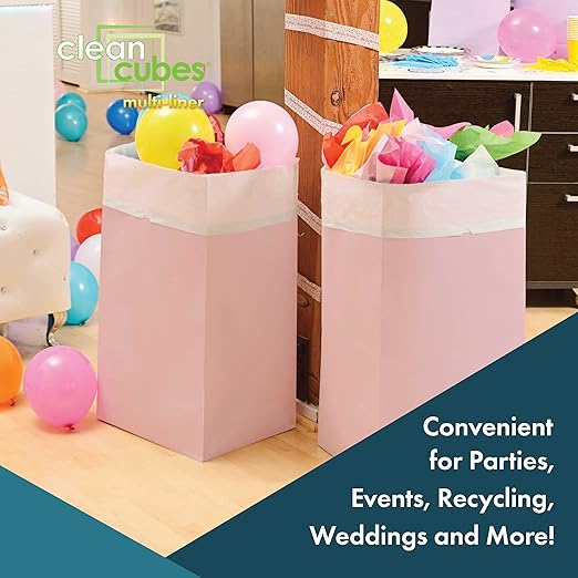 | 30 Gallon Multi-Liner Disposable Trash Cans (3-Pack) - Reusable Garbage and Recycling Bins for Parties, Events, and More (Pink)