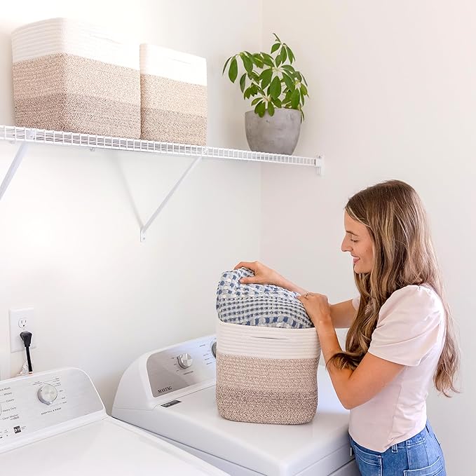 NaturalCozy Storage Cubes 11 Inch Cotton Rope Woven Baskets for Organizing, 3-Pack | Cube Storage Bin | Square Storage Baskets for Shelves Organizer, Classroom, Kids Toy Bins, Closet, Baby Nursery