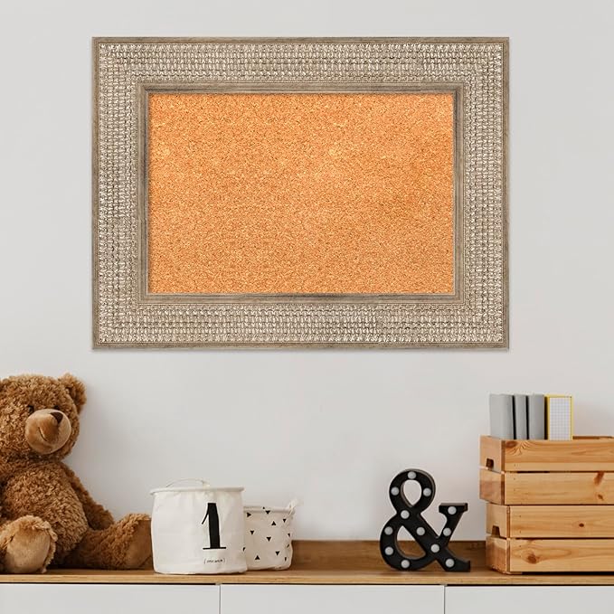 Amanti Art Natural Cork Board for Wall, 18x24 Vision Board with Silver Wood Frame, Small Corkboard Office Decor for Home Organization, Traditional Corkboard Pinboard to Display Items for Home
