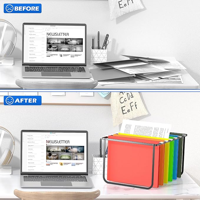 2 Pack Legal and Letter Size Hanging File Folder Frame,Hanging File Folder Holder for Desktop Organizer,Metal Rack for Filing Cabinet or File Drawer, 12.4” Wide x 15.3” Long x 9.4" Height