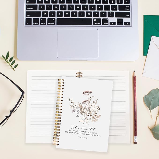 BearCake bible notebooks for note taking,Christian Notebook,Christian Gifts for Women,Taste and See That the Lord is Good Floral spiral bible with note taking space,spiral bible 5.5x8.3