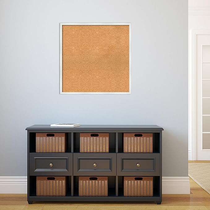 Amanti Art Natural Cork Board for Wall, 27x27 Vision Board with White Frame, Large Corkboard Office Decor for Home Organization, Country Rustic Corkboard Pinboard to Display Items for Home