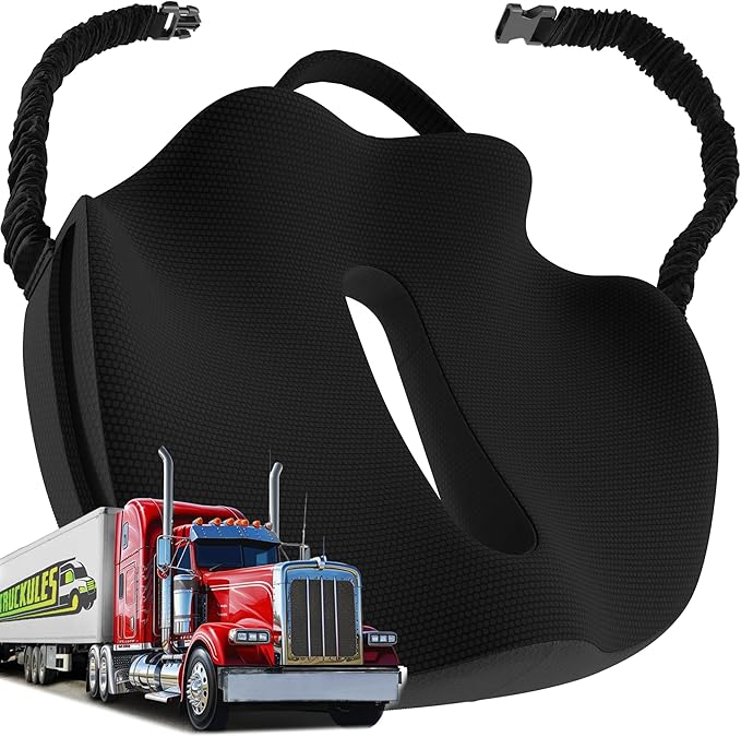 XL Truck Seat Cushion for Truck Driver Seat Cushion - Upgraded Back Support, CertiPUR-USยฎ Certified - Thick Memory Foam, Pain Relief for Hours of Driving, Trucker Approved Big Rig - Black