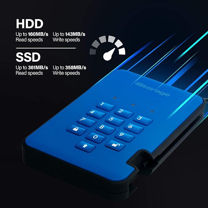 iStorage diskAshur2 HDD 2TB Blue | Secure portable hard drive | Password protected | Dust & water resistant | Hardware Encryption