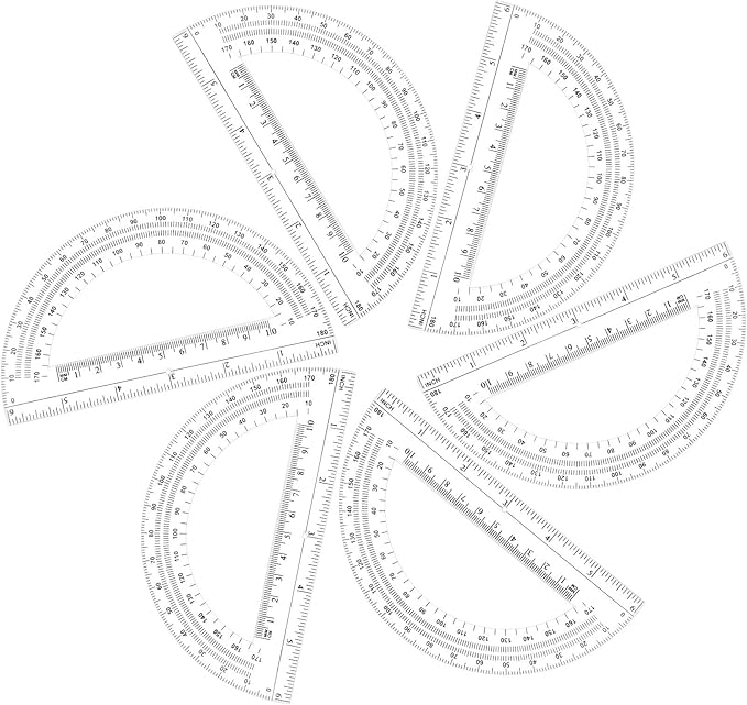 Zonon 6 Pieces Plastic Protractors Bulk Classroom Clear Math Protractors 180 Degrees 6 Inch for Geometry Student, Angle Measurement, Students Back to School Supplies Office Supplies